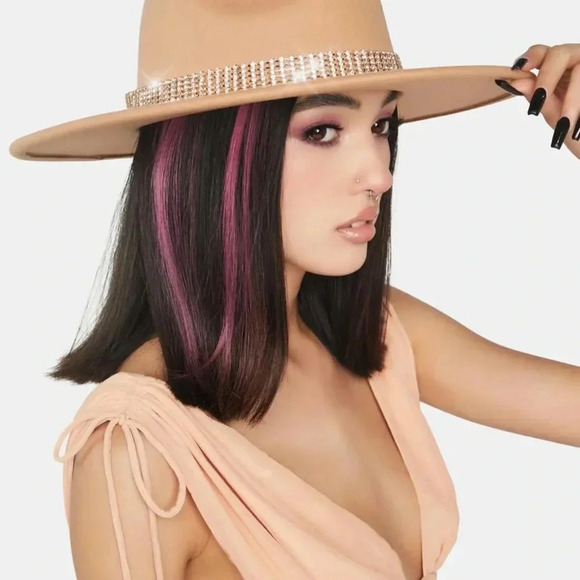 WIDE BRIM CRISTAL BELT HAT ONE SIZE - Picture 2 of 6